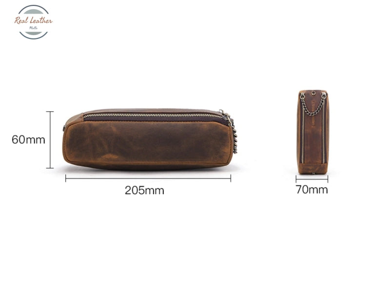 Vintage Leather Handmade Double Zipper Pencil Case Pouch