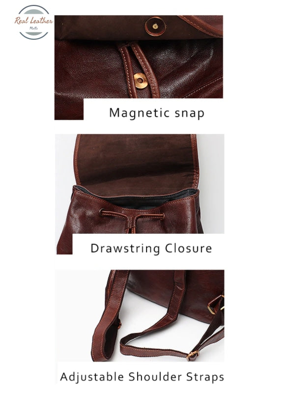 Vintage Real Leather Drawstring Backpack