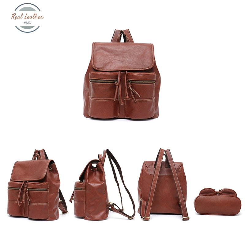 Vintage Real Leather Drawstring Backpack