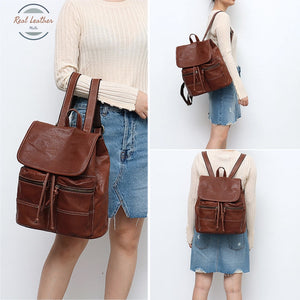 Vintage Real Leather Drawstring Backpack