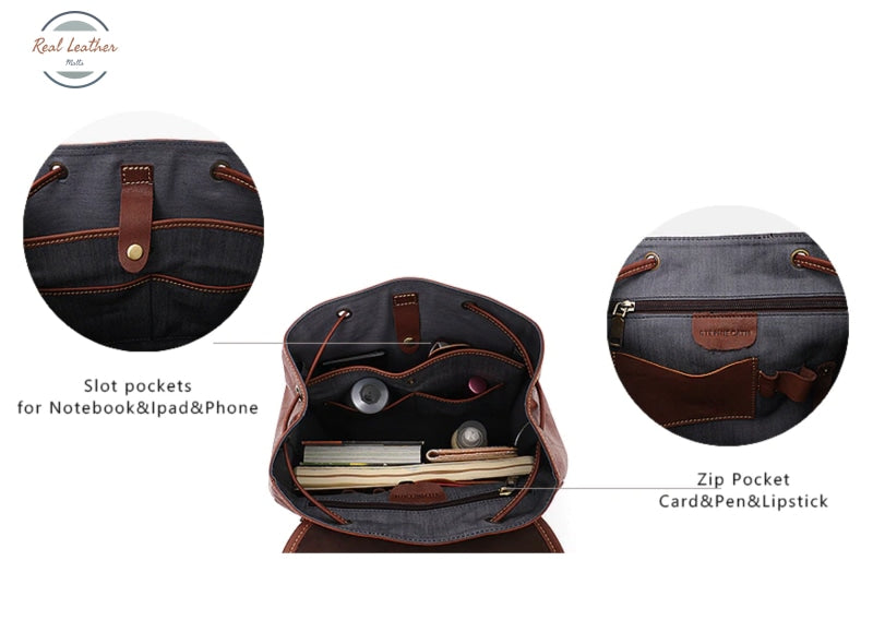 Vintage Real Leather Drawstring Backpack