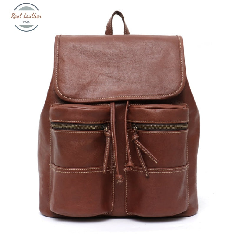 Vintage Real Leather Drawstring Backpack Brown