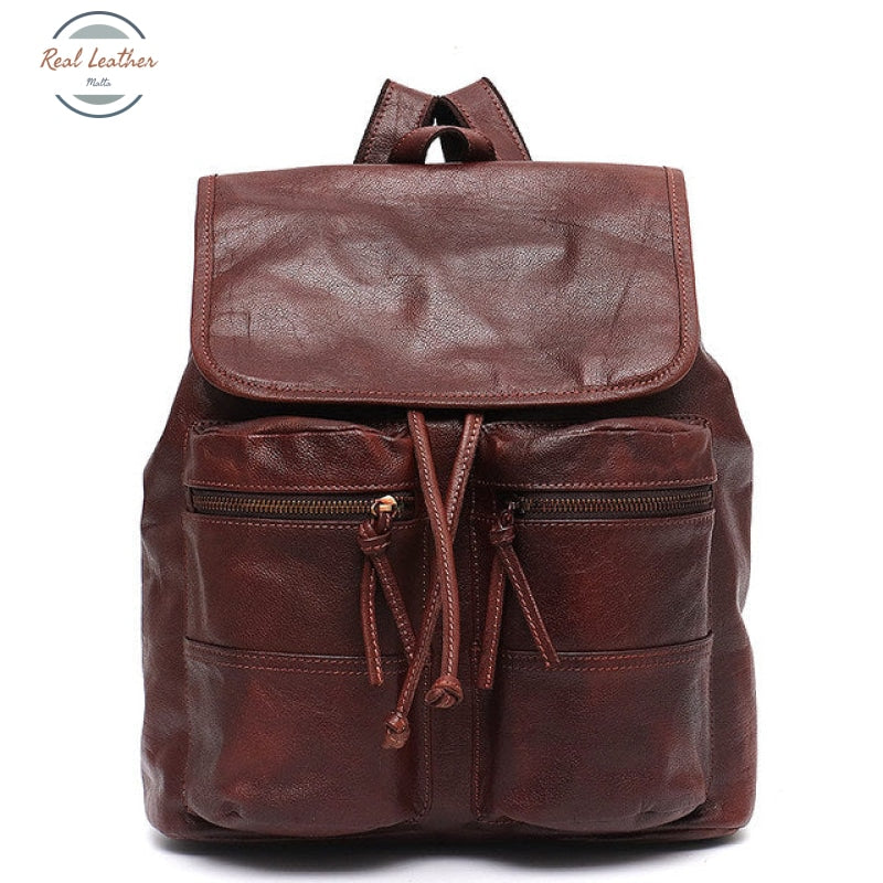 Vintage Real Leather Drawstring Backpack Coffee