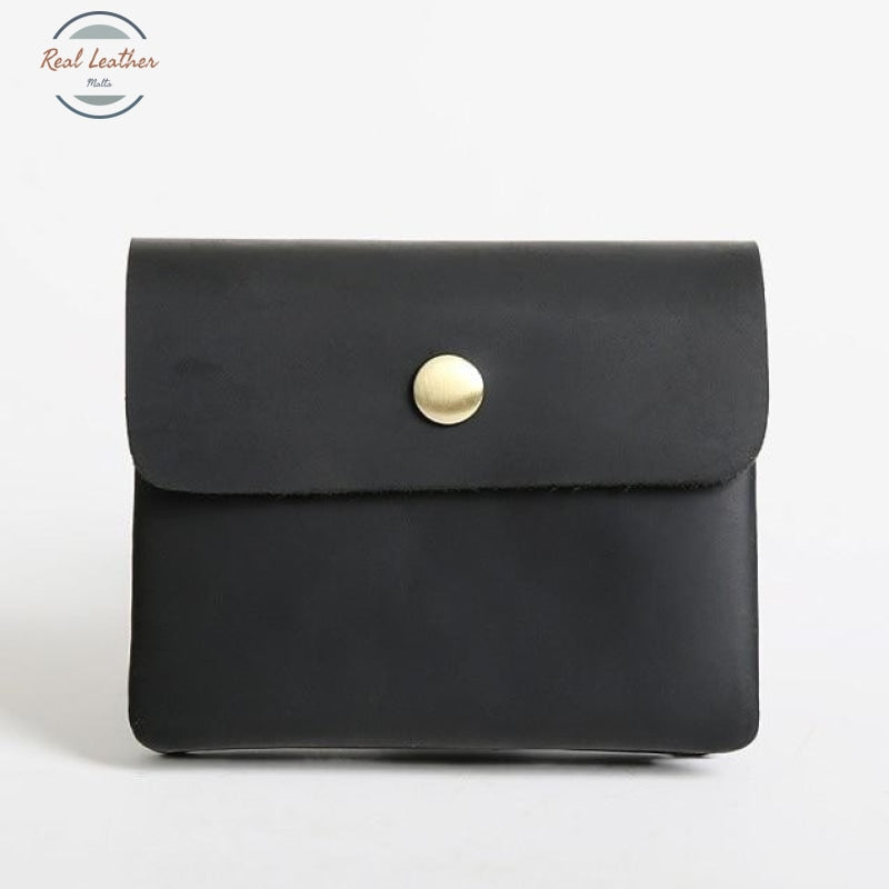 Vintage Styled Genuine Leather Wallet Unisex Black 2 Wallets