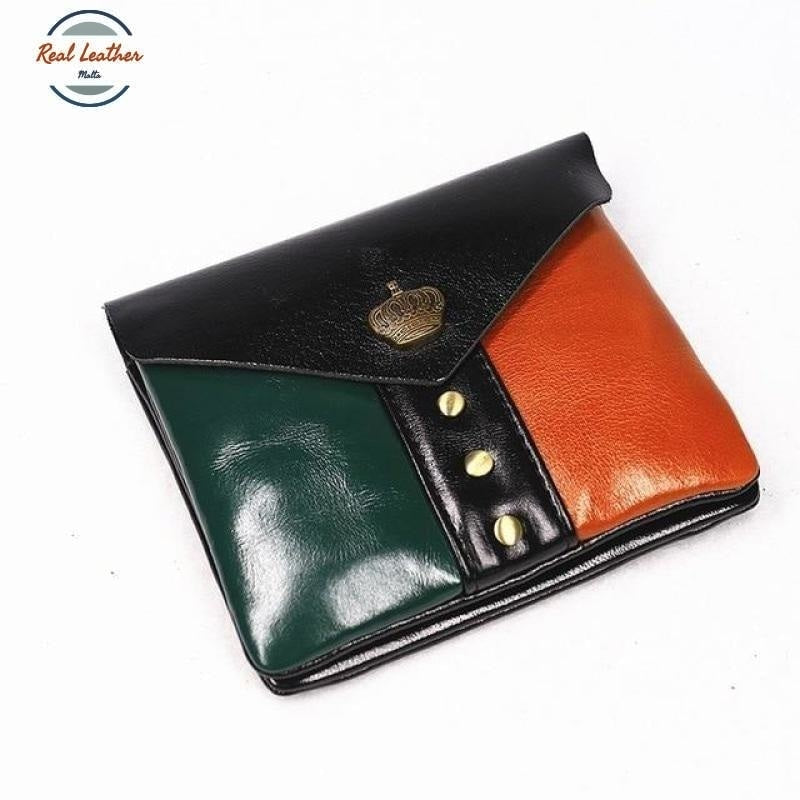 Vintage Styled Genuine Leather Wallet Unisex Black Green Wallets