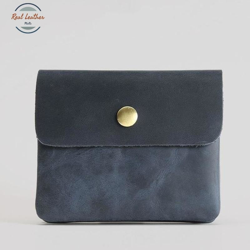 Vintage Styled Genuine Leather Wallet Unisex Dark Blue Wallets
