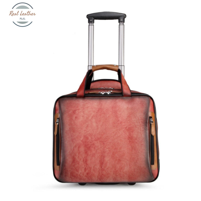 Wheeled Genuine Leather Luggage Red & Bags