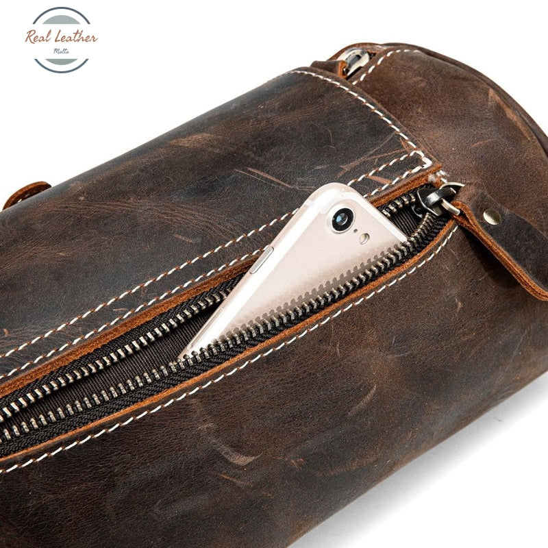 Women Vintage Leather Barrel Shoulder Bag