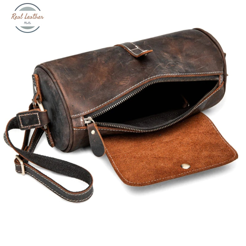 Women Vintage Leather Barrel Shoulder Bag