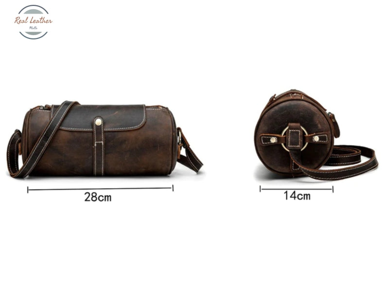 Women Vintage Leather Barrel Shoulder Bag