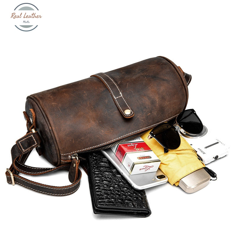 Women Vintage Leather Barrel Shoulder Bag