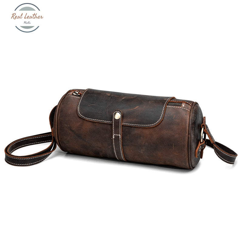 Women Vintage Leather Barrel Shoulder Bag