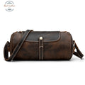 Women Vintage Leather Barrel Shoulder Bag Brown