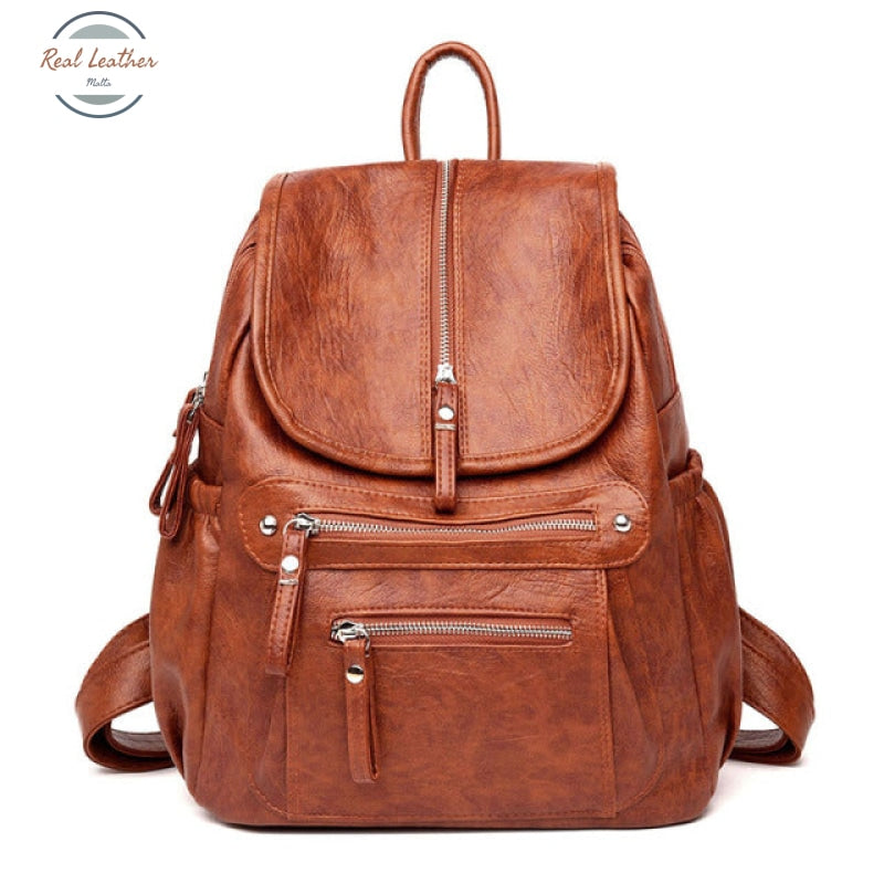 Women Vintage Leather Daypack Brown