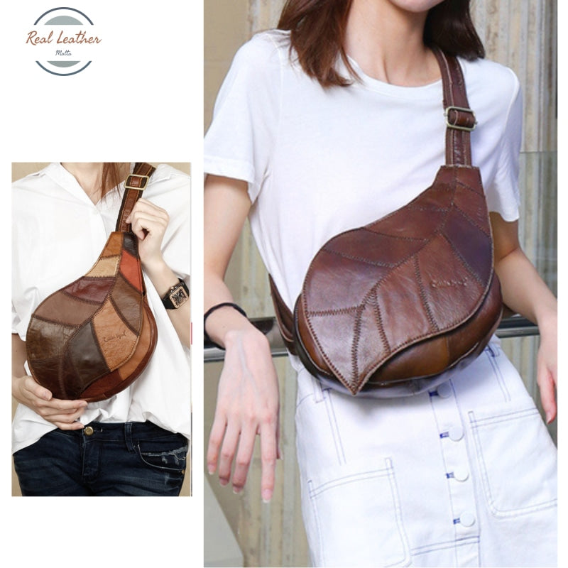Womens Leather Leaf Shaped Crossbody Bag Bags