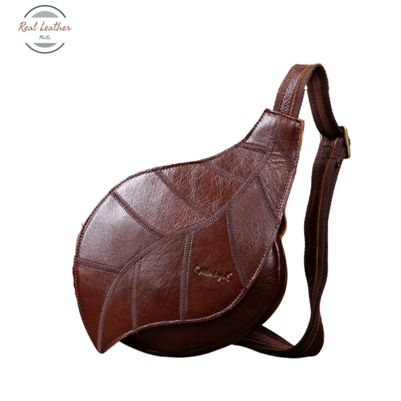 Womens Leather Leaf Shaped Crossbody Bag Coffee Bags