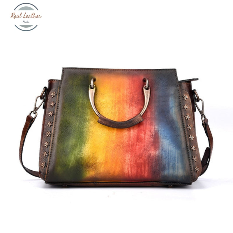 Womens Retro Leather Handbag Colorful