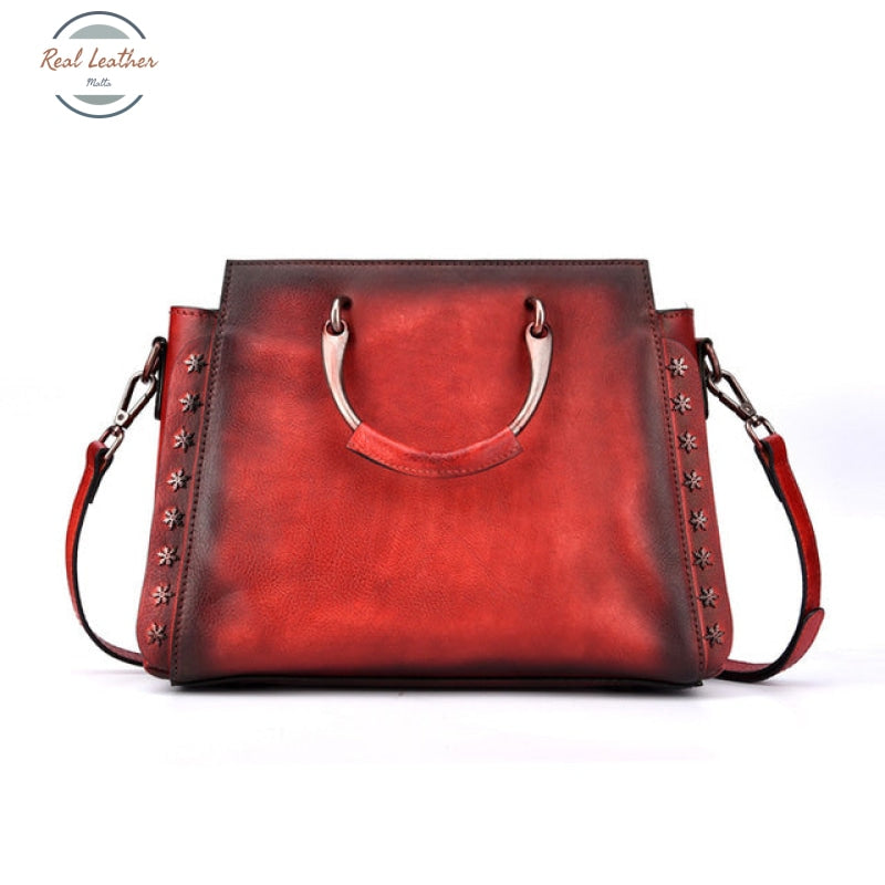 Womens Retro Leather Handbag Red